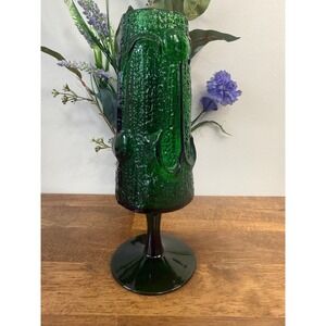 Empoli Stelvia Wayne Husted Style Emerald Textured Pedestal Glass Vase Italy